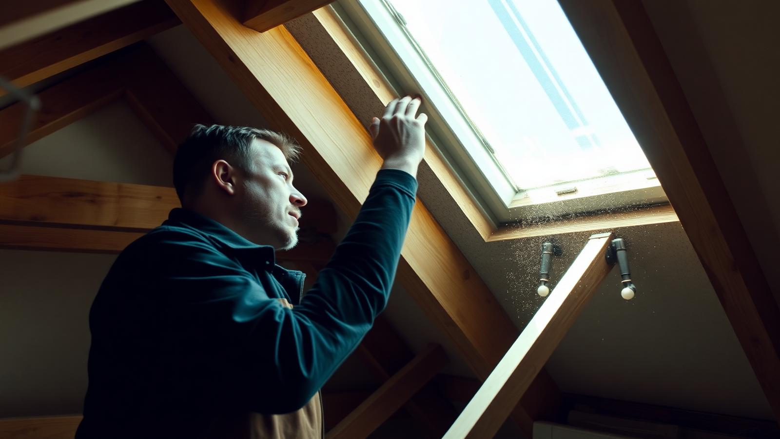 A loft conversion specialist fitting a roof window in a converted attic